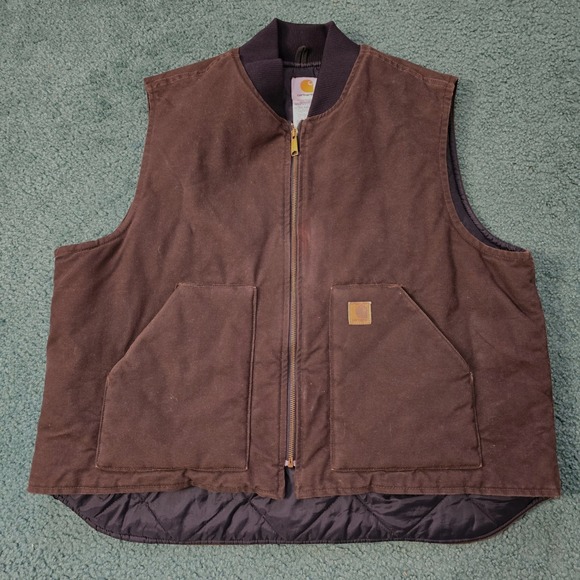 Carhartt Other - Carhartt Mens 2XL Duck Detroit Vest Brown Quilted Lined Zip Front Workwear Warm